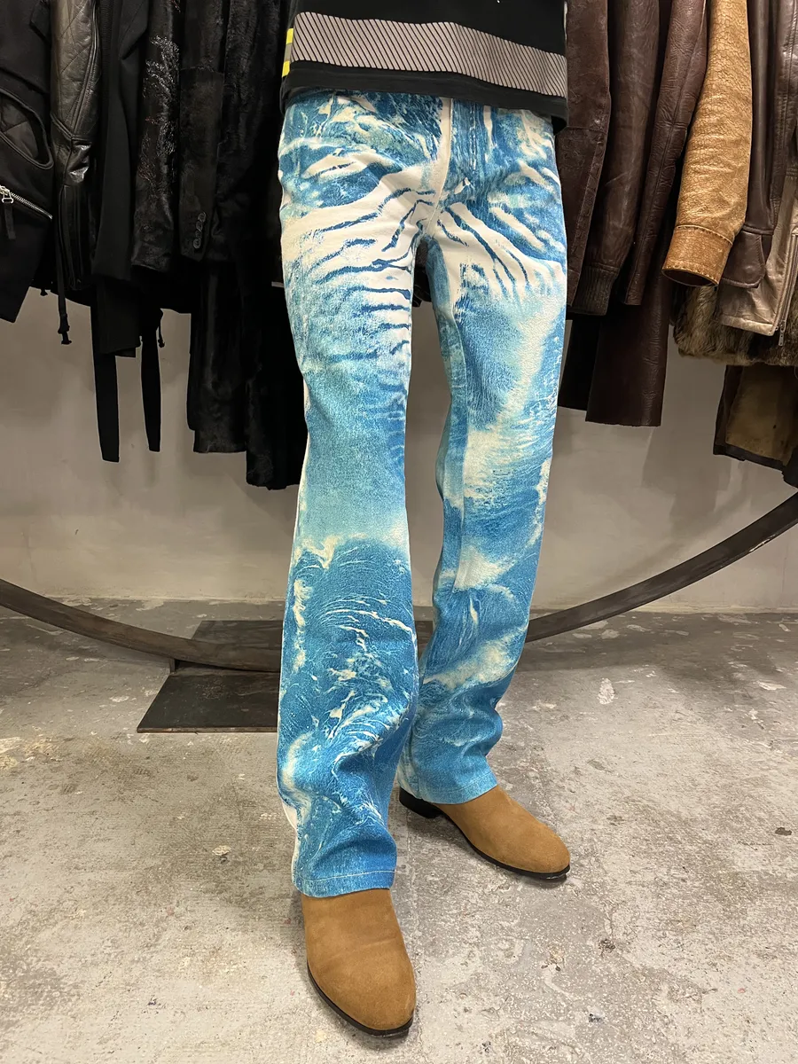 2000s Roberto Cavalli Wave Blue Aqua Tide Pants - Image 2