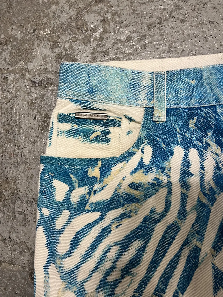 2000s Roberto Cavalli Wave Blue Aqua Tide Pants - Image 10