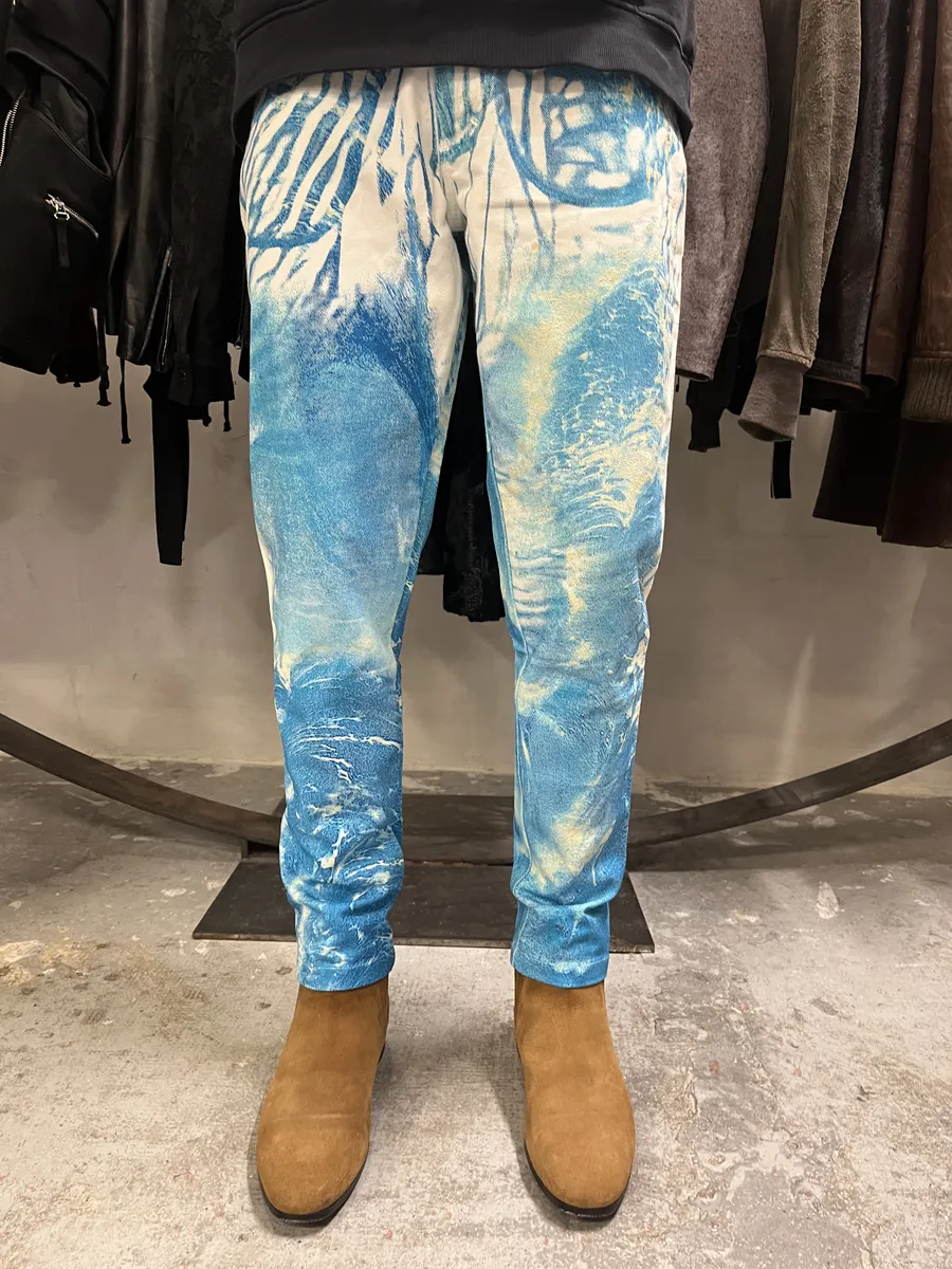 2000s Roberto Cavalli Wave Blue Aqua Tide Pants - Image 2