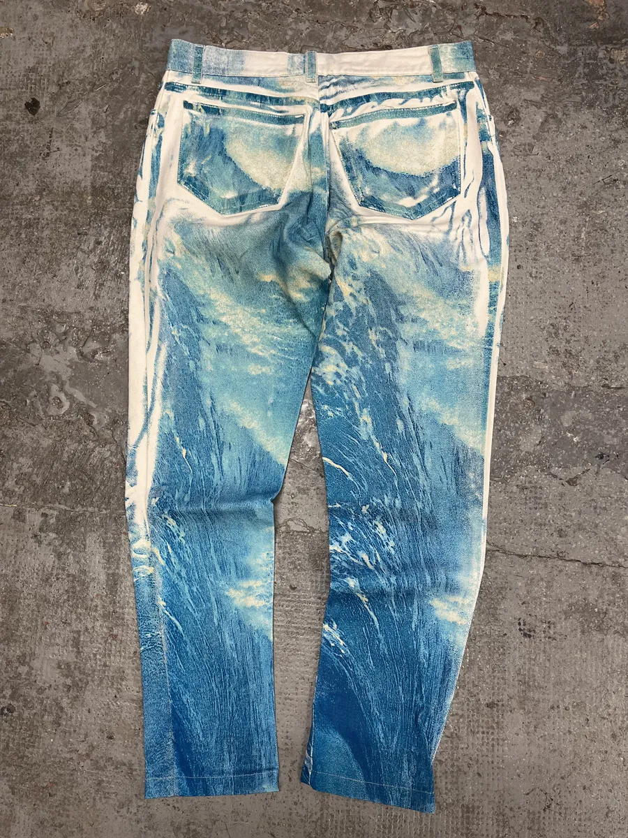 2000s Roberto Cavalli Wave Blue Aqua Tide Pants - Image 4