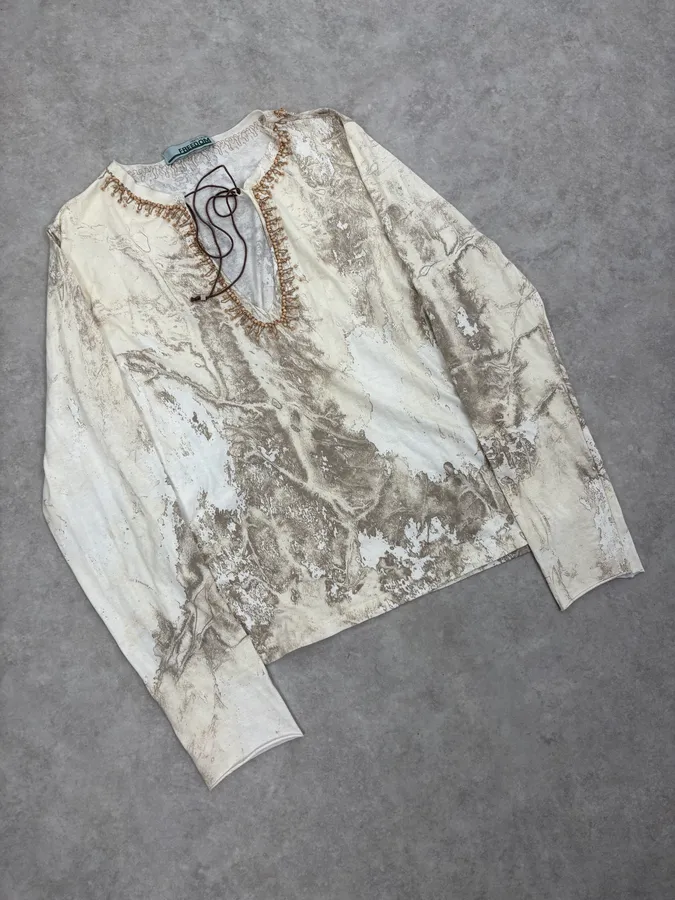 2000s Roberto Cavalli White Creamy Python Effect Longsleeves Top - Image 5