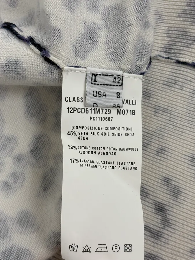 2000s Roberto Cavalli White & Navy Silk Leopard Cardigan - Image 11