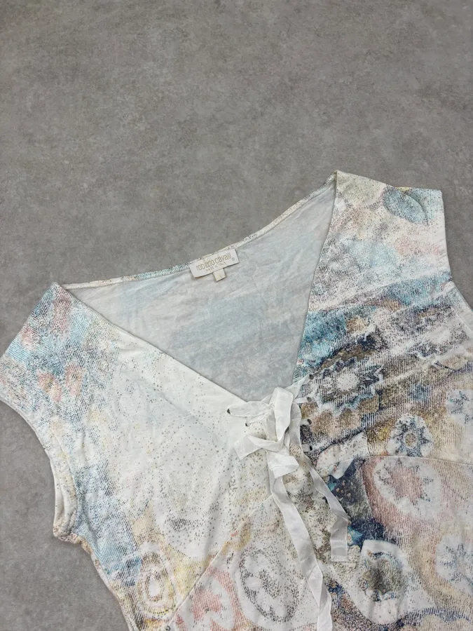 2000s Roberto Cavalli White Rust Floral Sleeveless Top - Image 5