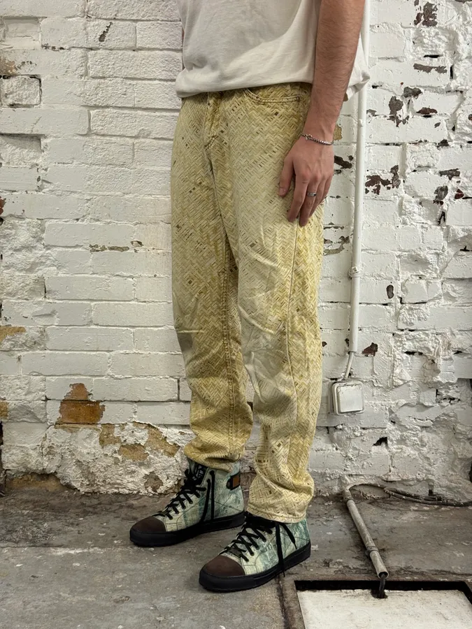 2000s Roberto Cavalli Wicker Basket Gradient Print Beige Pants - Image 3