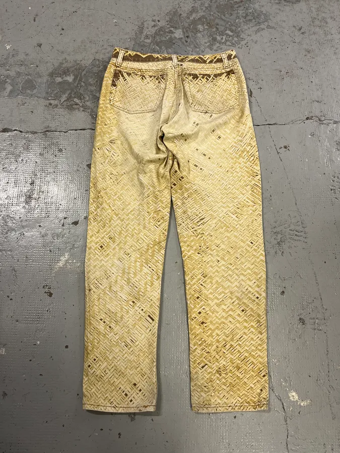 2000s Roberto Cavalli Wicker Basket Gradient Print Beige Pants - Image 7