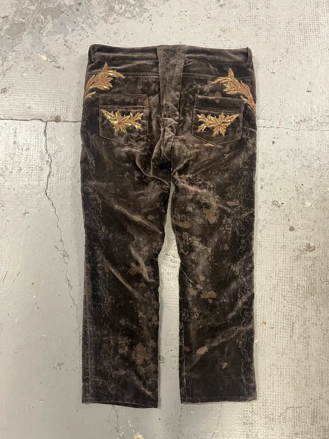 2000s Roberto Cavalli Wings Brown Velvet Pants - Image 4