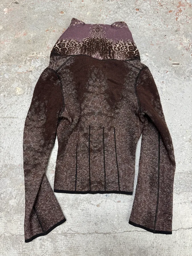 2000s Roberto Cavalli Wool Abstract Leopard Pattern Skirt & Jacket Set - Image 11