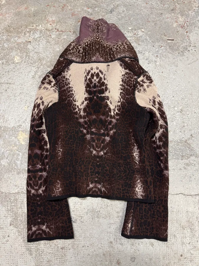 2000s Roberto Cavalli Wool Abstract Leopard Pattern Skirt & Jacket Set - Image 14