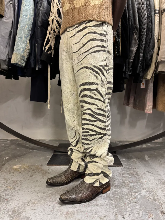 2000s Roberto Cavalli Zebra Marble White Pants - Image 2
