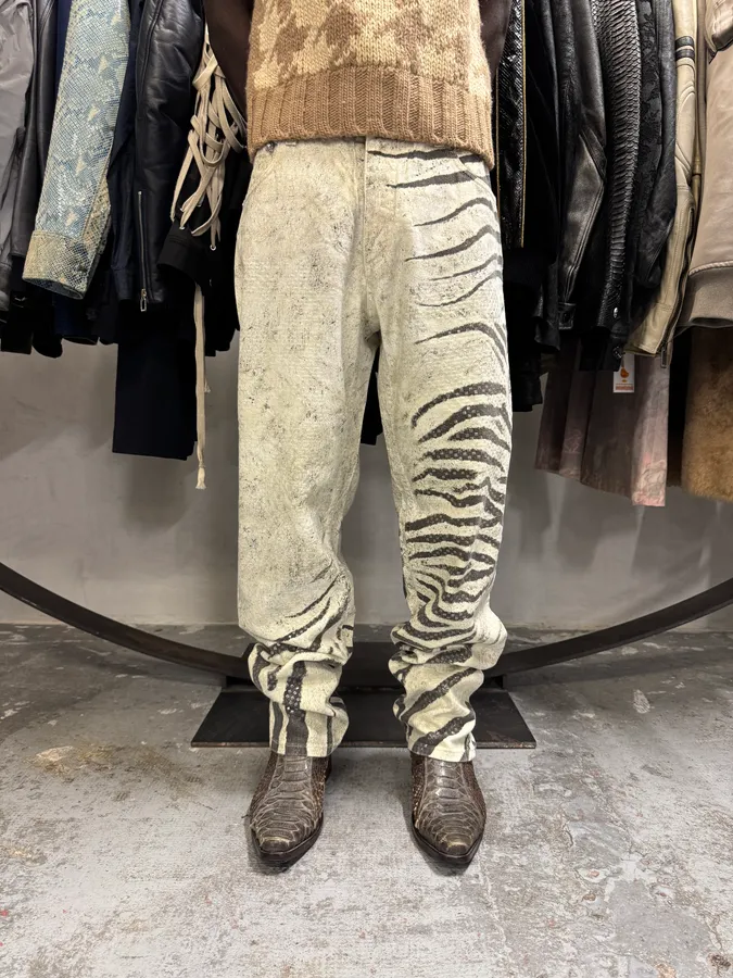 2000s Roberto Cavalli Zebra Marble White Pants - Image 3