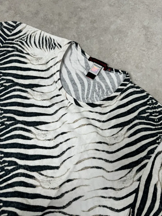 2000s Roberto Cavalli Zebra Savage White T-shirt - Image 4