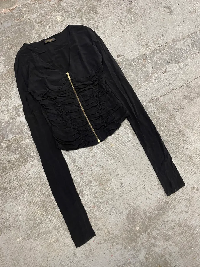 2000s Roberto Cavalli Zip Soft Black Longsleeves Top - Image 4