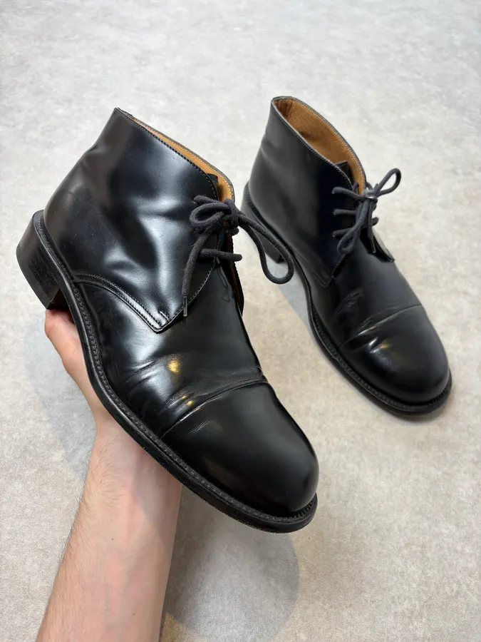 2000s Rowland Brothers Black Leather High Derby Boots