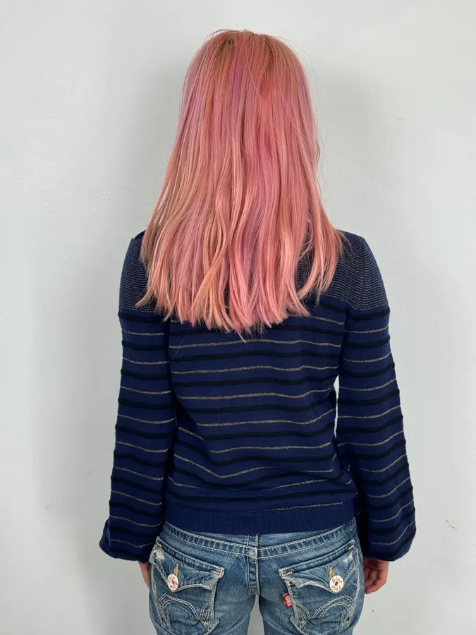 2000s Sonia Rykiel Navy Striped Cashmere Sweater - Image 3