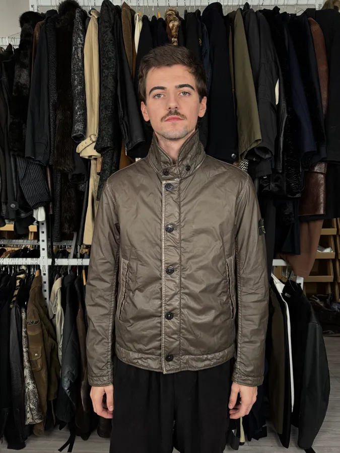 2000s Stone Island Mussola Gommata Brown Bomber Jacket - Image 2