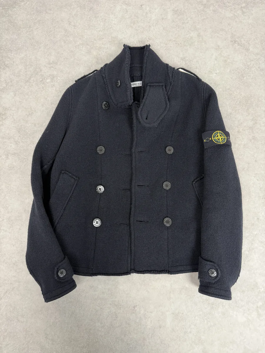 2000s Stone Island Navy Wool Officer Caban Jacket - Image 5