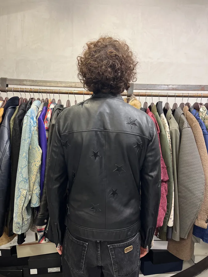 2000s Trussardi Stars Black Leather Jacket - Image 4