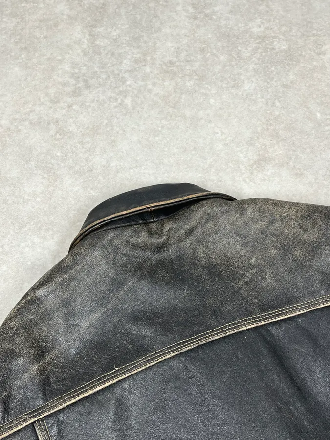 2000s Unlimited Archive Grey Eroded Leather Patina Trucker Jacket - Image 7