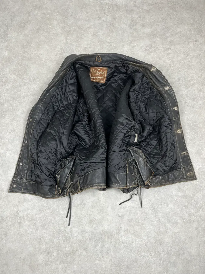 2000s Unlimited Archive Grey Eroded Leather Patina Trucker Jacket - Image 8