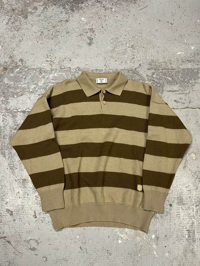 2000s Valentino Stripes Brown Beige Polo Longsleeves - Image 4