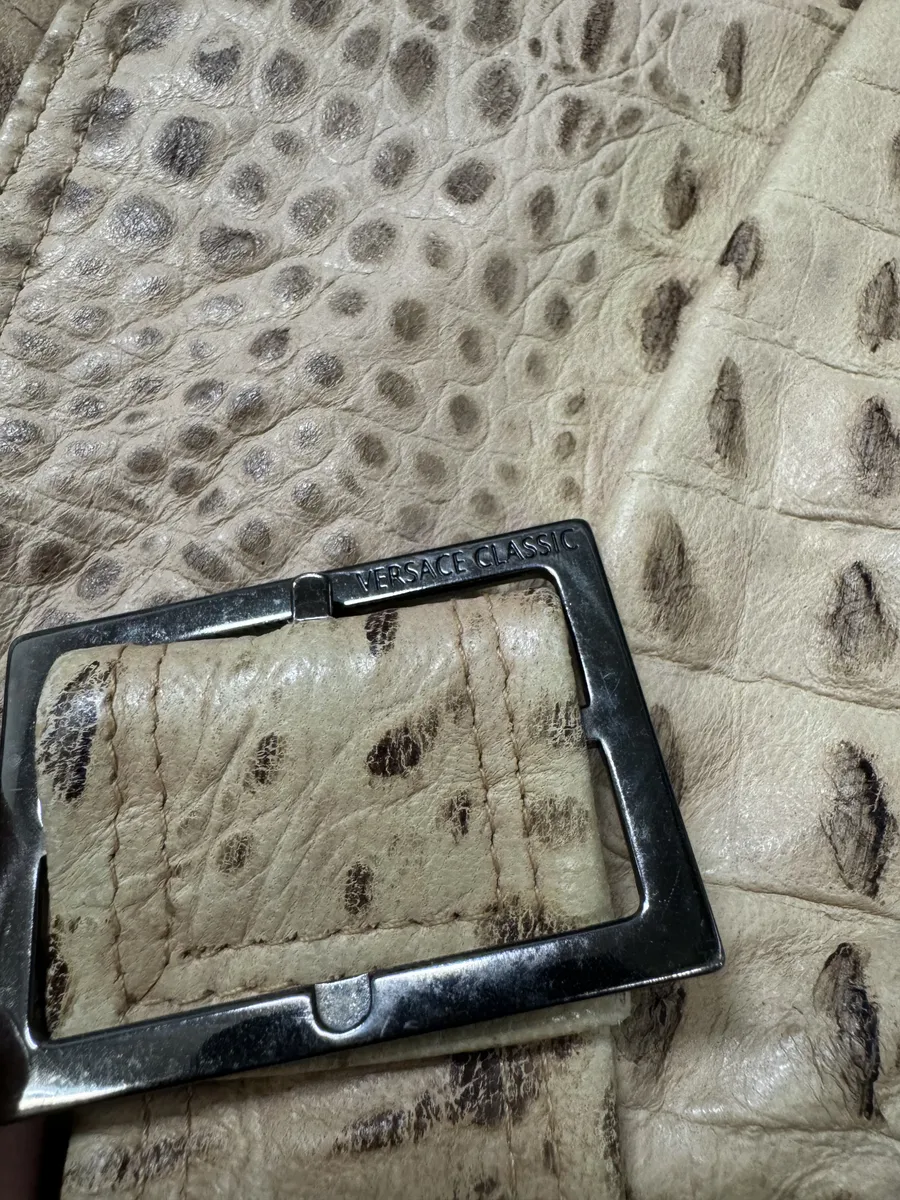 2000s Versace Beige Crocodile Effect Leather Perfecto Jacket - Image 10