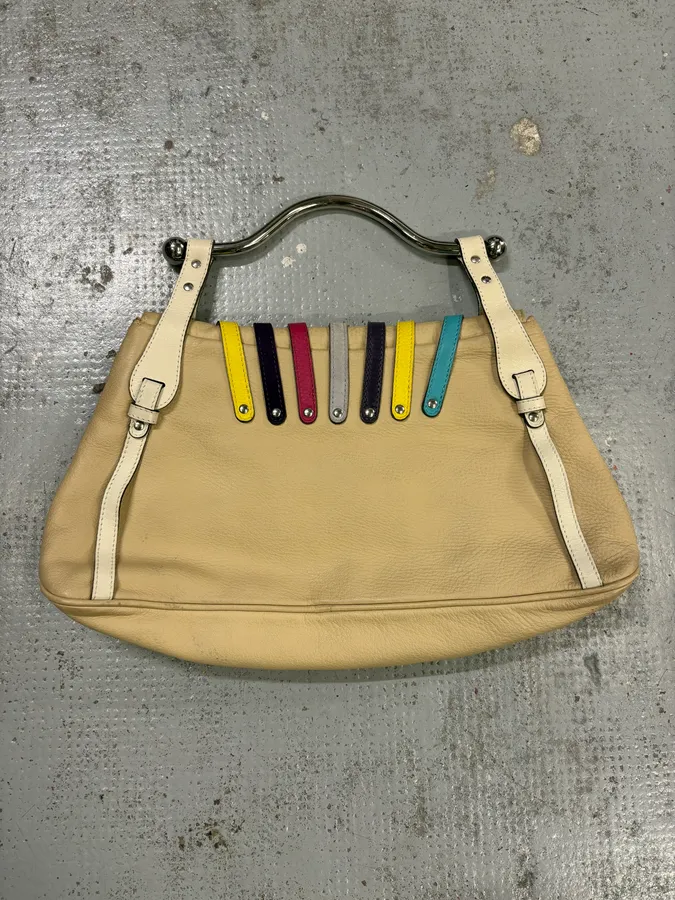 2000s Versace Beige Leather Multicolore Multi-Strap Handle Bag - Image 5