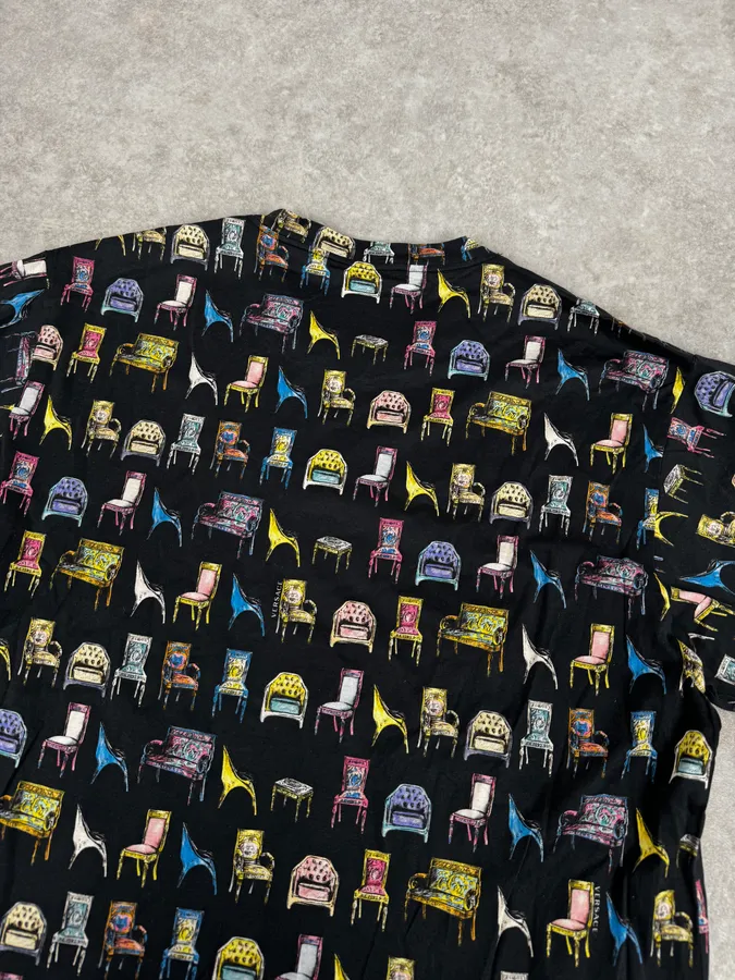 2000s Versace Black Comfortable Chairs T-Shirt - Image 6