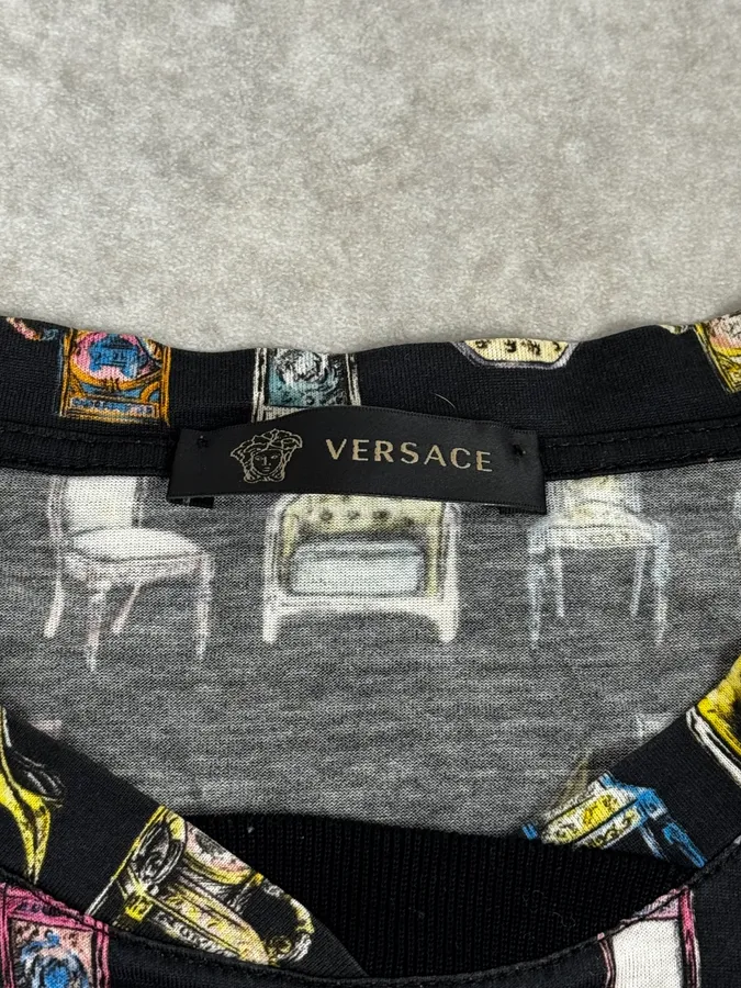 2000s Versace Black Comfortable Chairs T-Shirt - Image 9
