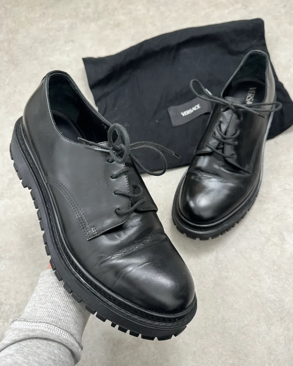 2000s Versace Black Leather Oxford Derby Boots
