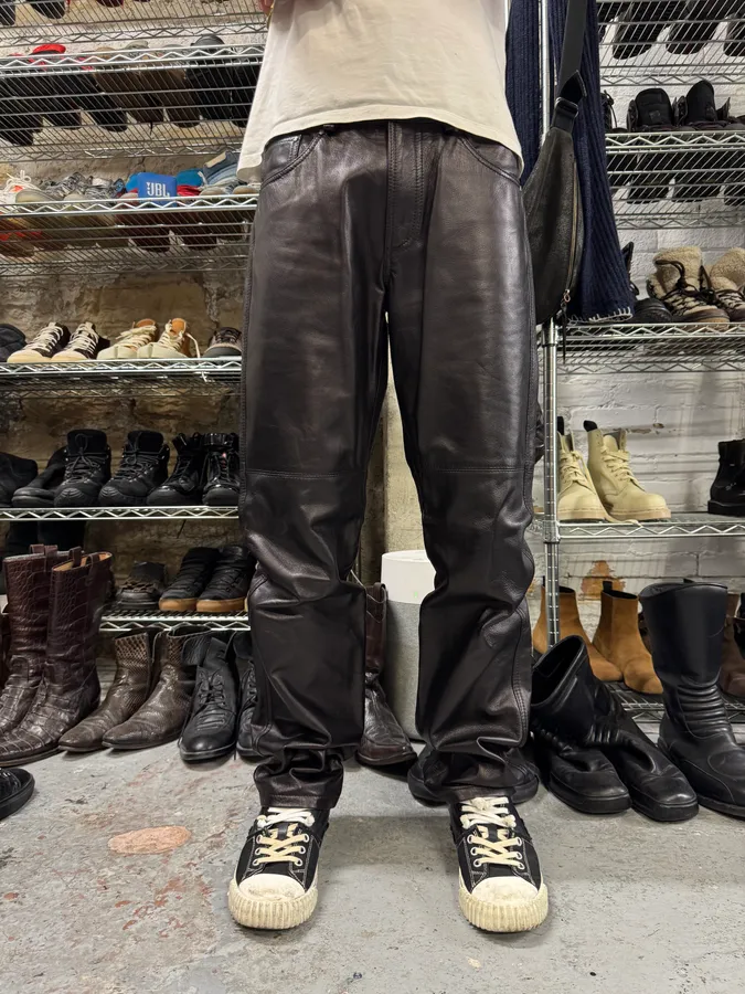 2000s Versace Black Leather Pants
