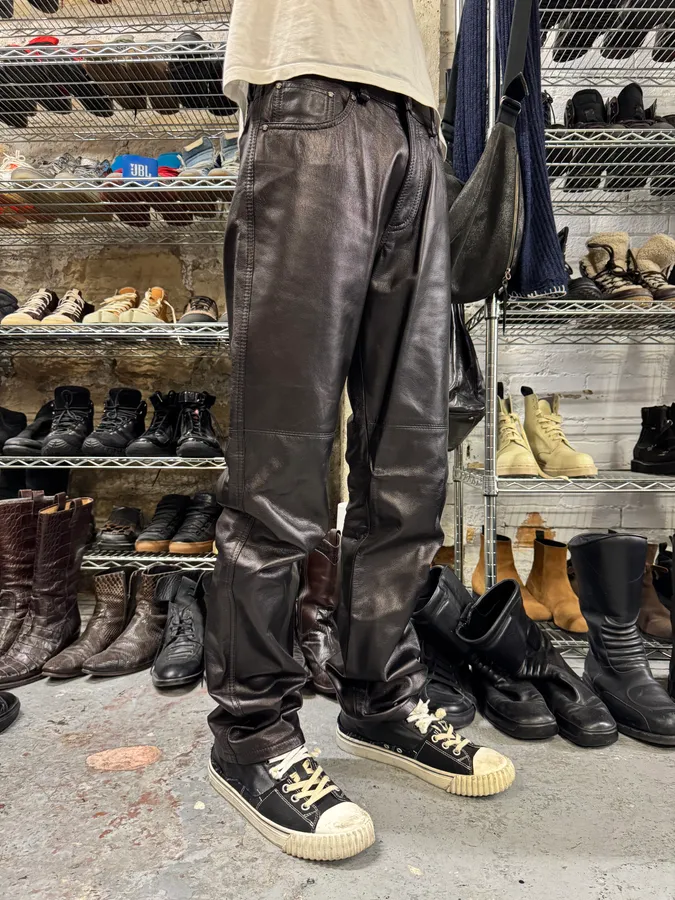 2000s Versace Black Leather Pants - Image 2