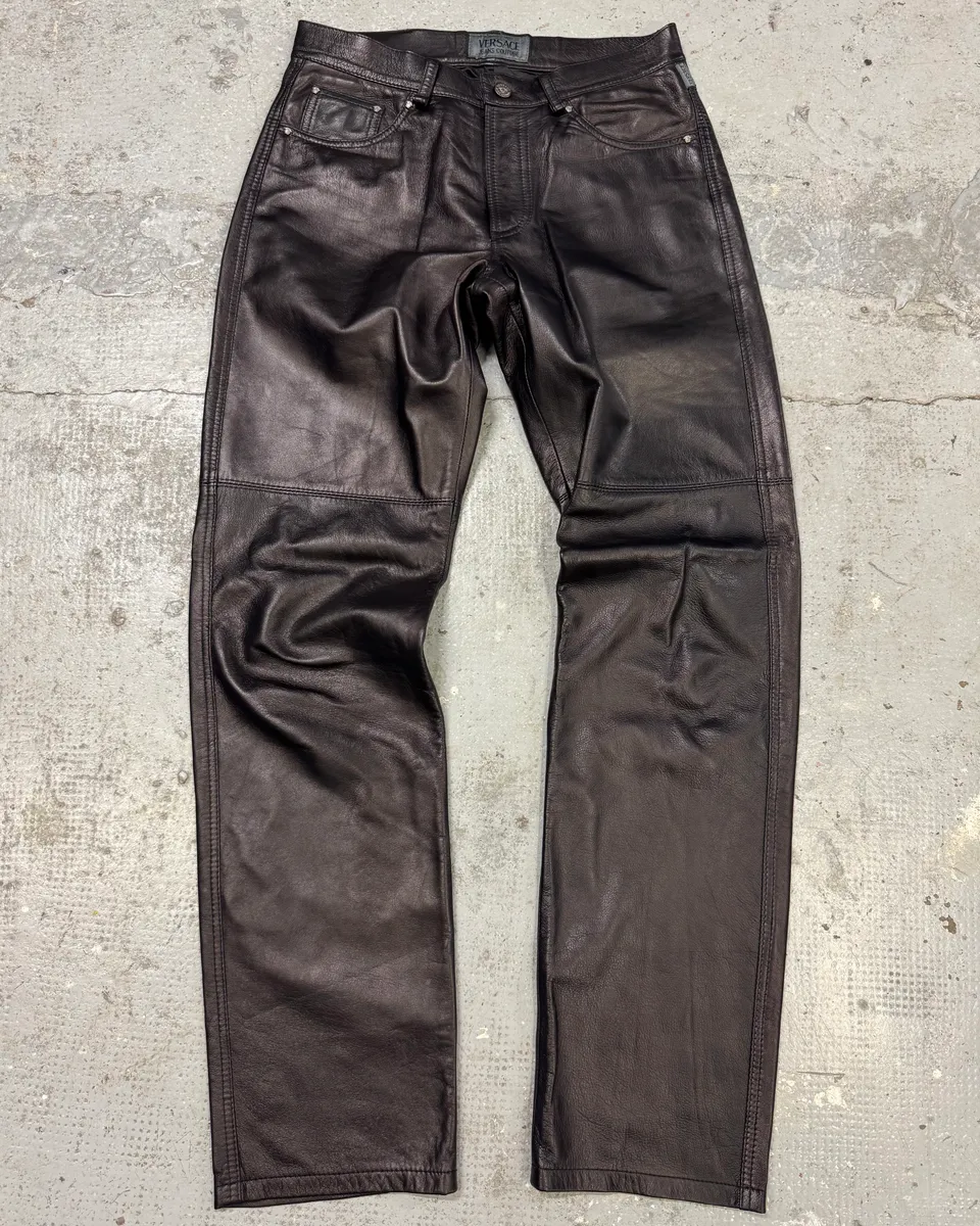 2000s Versace Black Leather Pants - Image 4