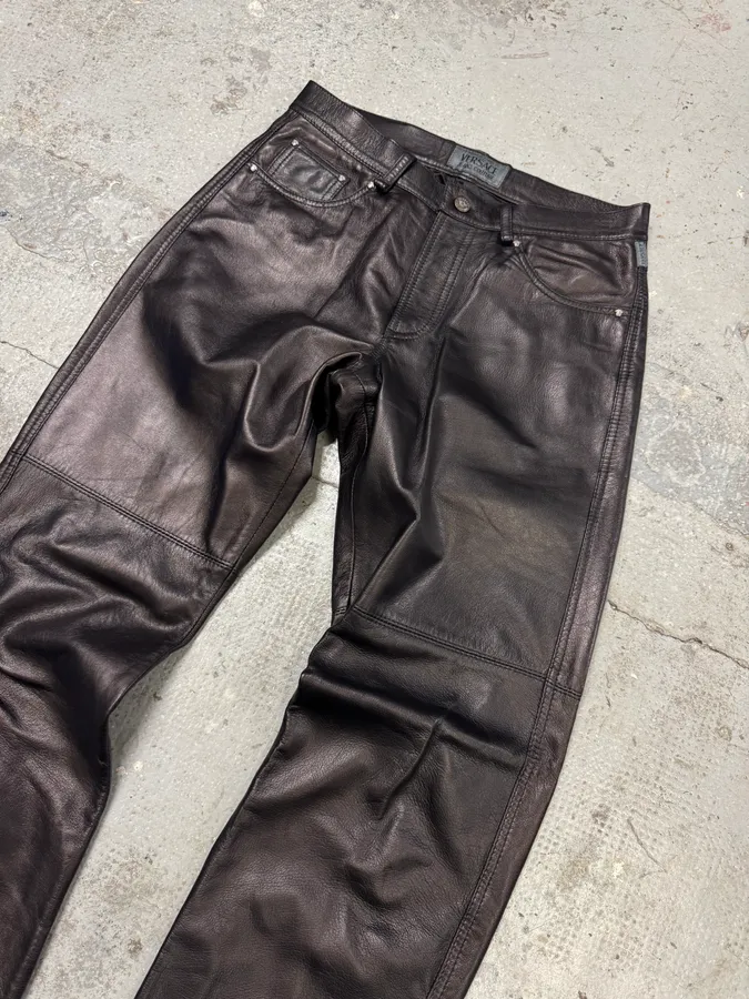 2000s Versace Black Leather Pants - Image 5