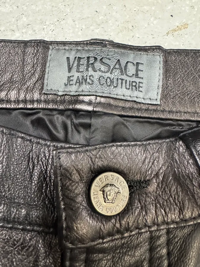 2000s Versace Black Leather Pants - Image 6