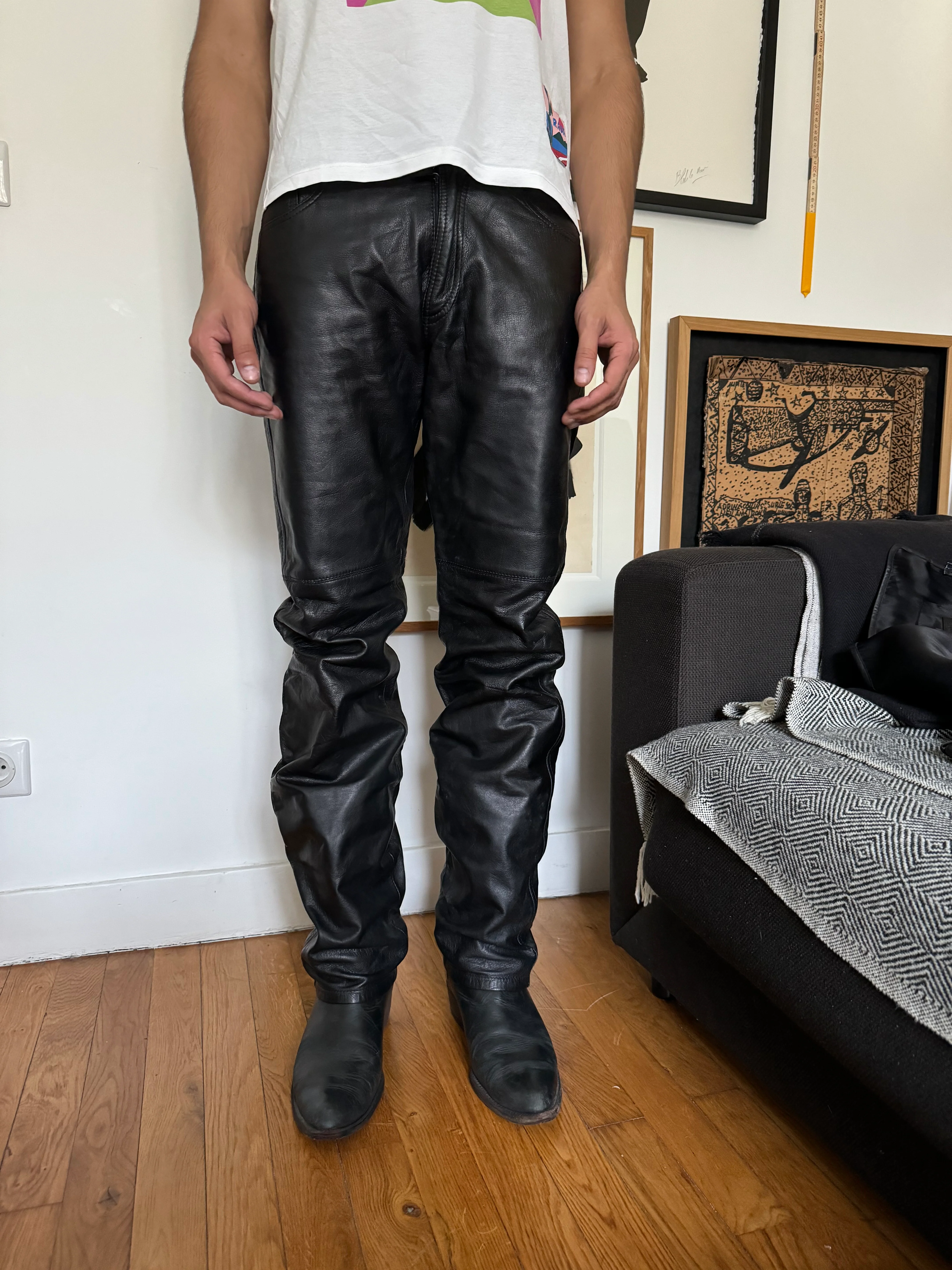 2000s Versace Black Leather Pants - Image 3