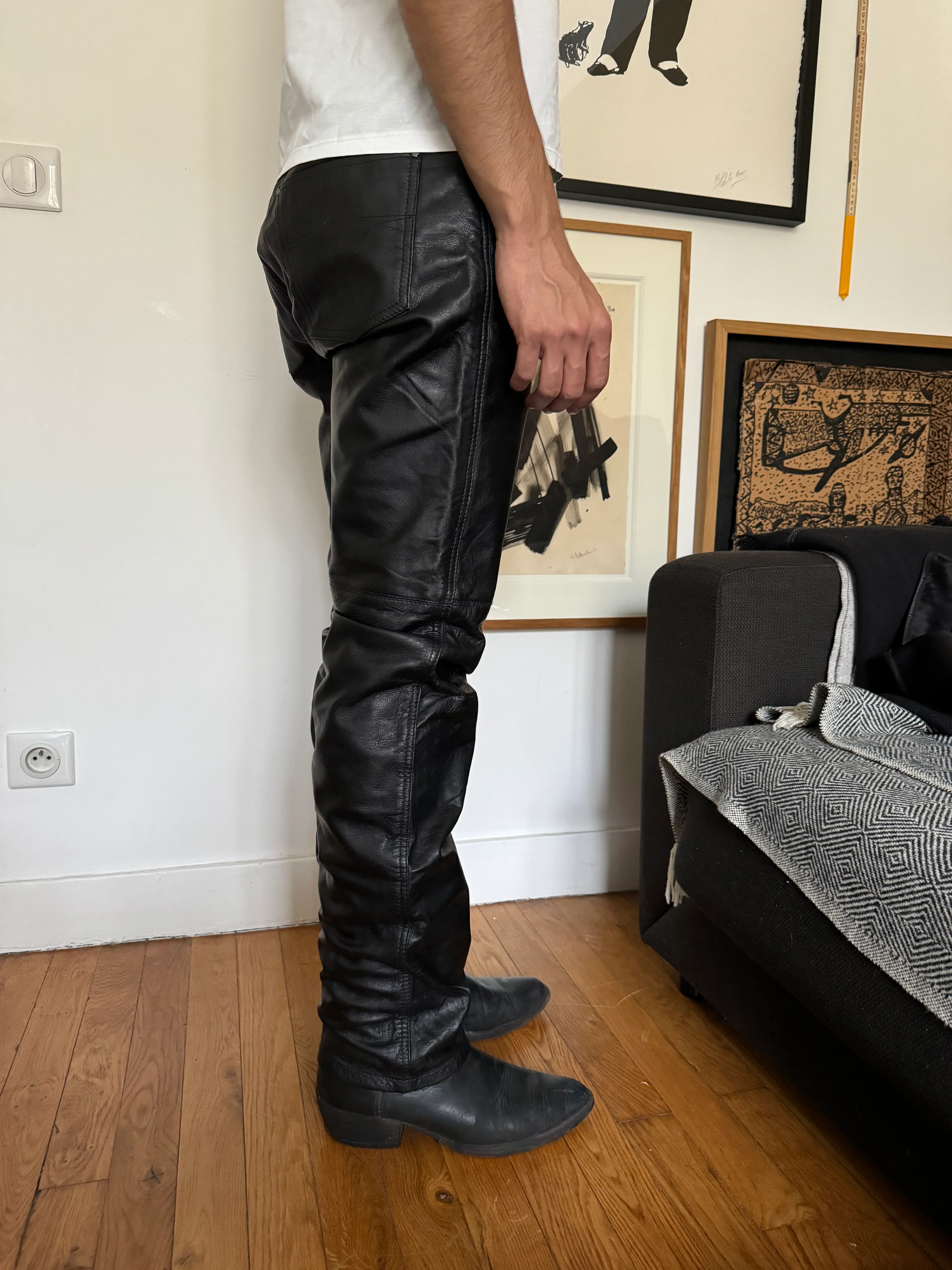 2000s Versace Black Leather Pants - Image 4