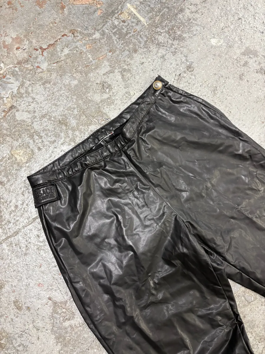 2000s Versace Black Leather Pony Hair Leg Opening Pants - Image 12