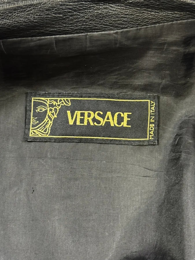 2000s Versace Black Leather Zip Utility Jacket - Image 9