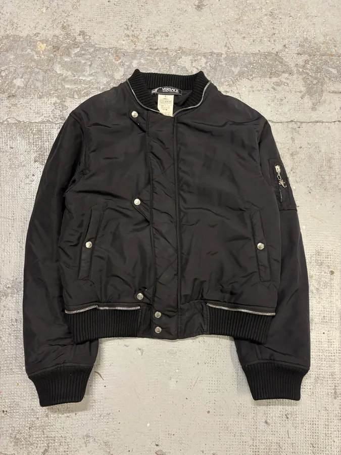 2000s Versace Black Multi Zips Cozy Bomber Jacket