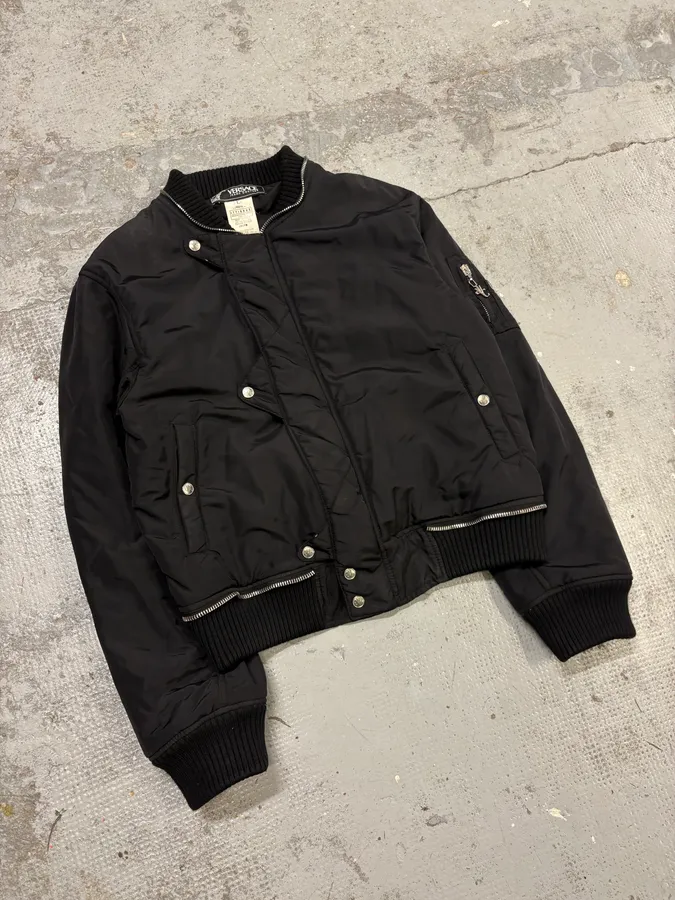 2000s Versace Black Multi Zips Cozy Bomber Jacket - Image 5