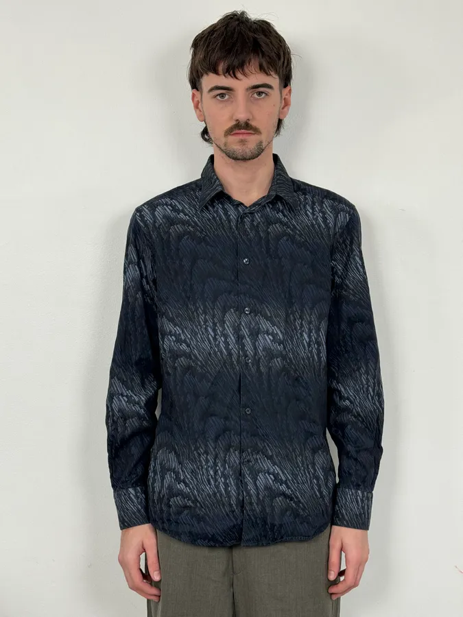 2000s Versace Black & Navy Waves Abstract Shirt - Image 2