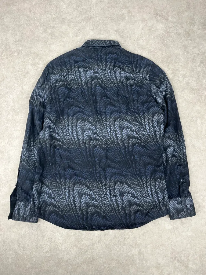 2000s Versace Black & Navy Waves Abstract Shirt - Image 6