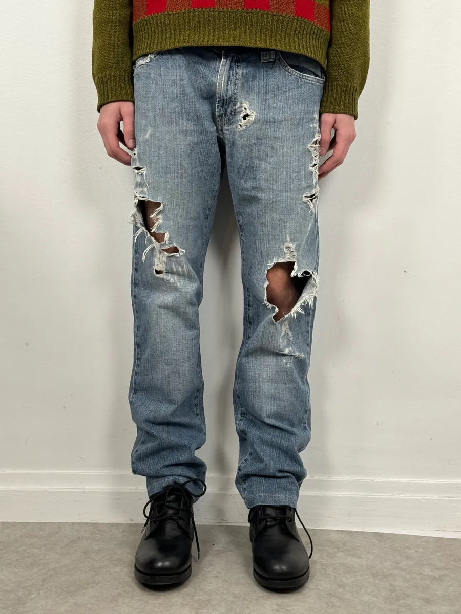 2000s Versace Blue Distressed Rebel Denim Jeans