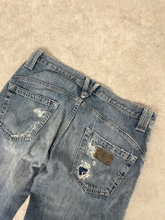 2000s Versace Blue Distressed Rebel Denim Jeans - Image 8