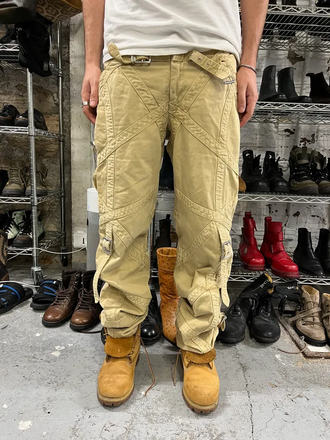 2000s Versace Bondage Beige Cargo Pants - Image 4