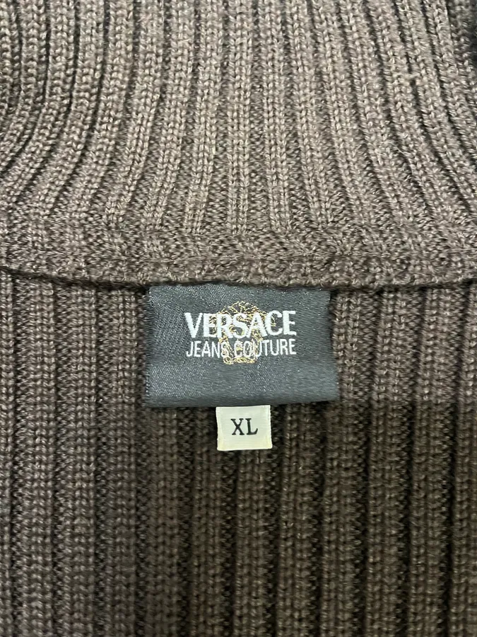 2000s Versace Brown Pony Hair Hybrid Zip-Up Sweater - Image 9