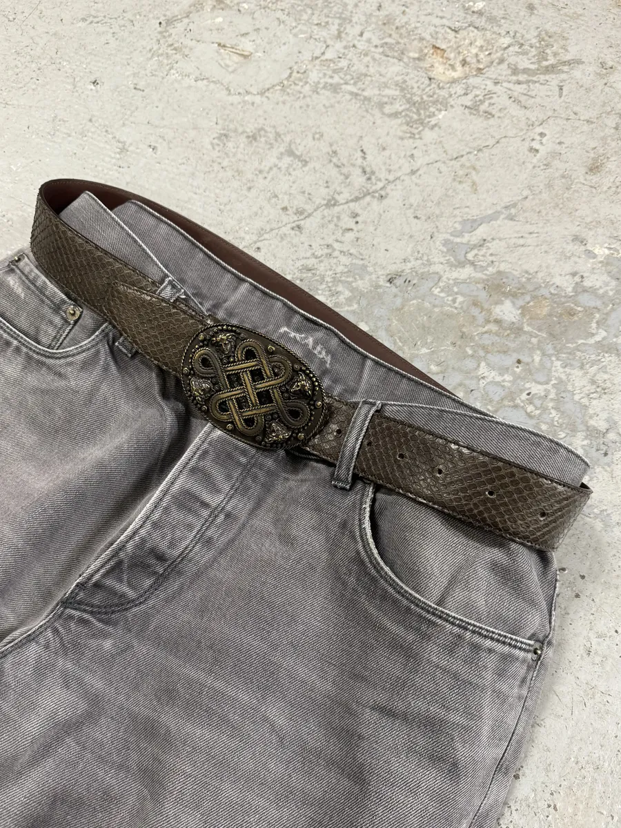 2000s Versace Brown Signature Python Leather Belt - Image 2