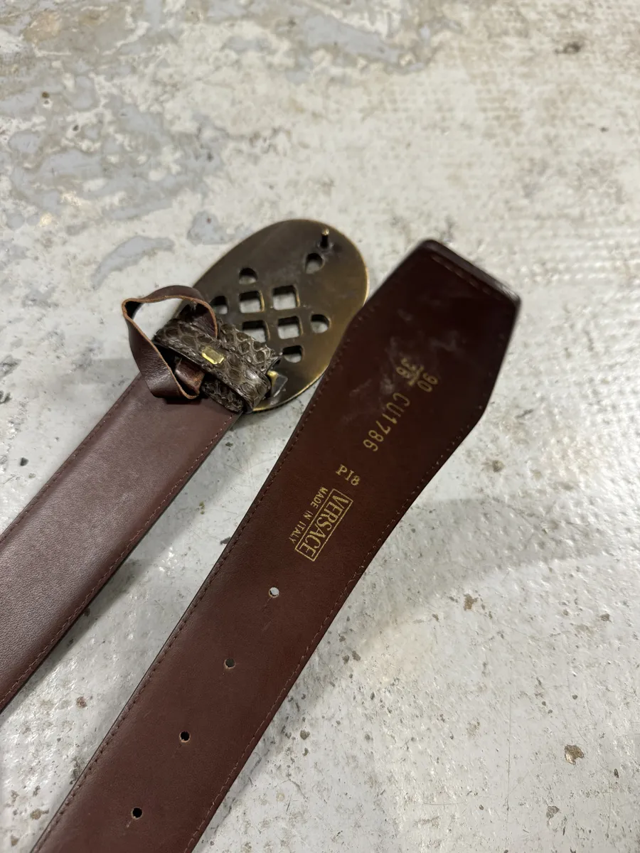 2000s Versace Brown Signature Python Leather Belt - Image 3
