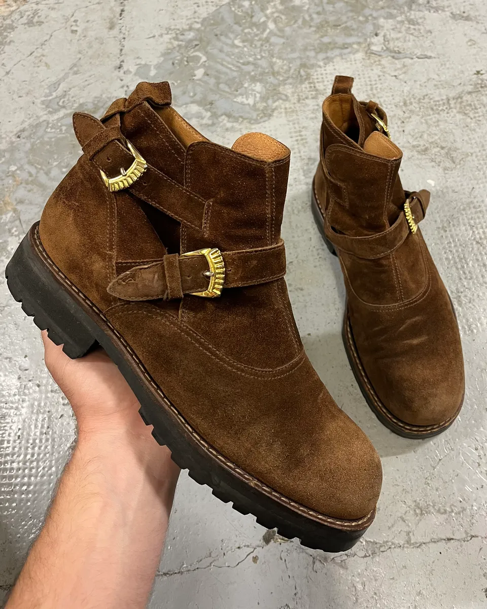 2000s Versace Brown Suede Leather Boots
