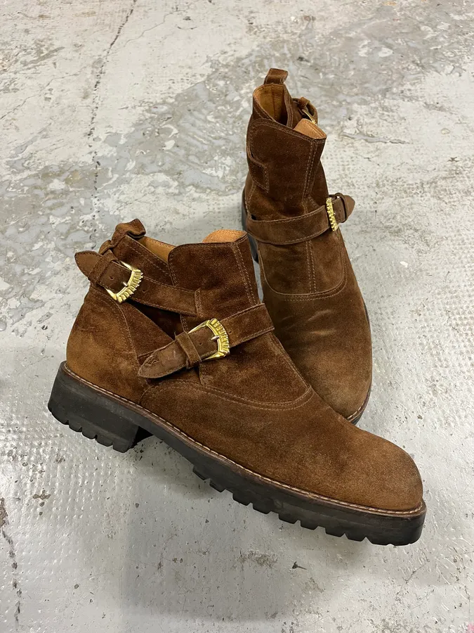 2000s Versace Brown Suede Leather Boots - Image 3
